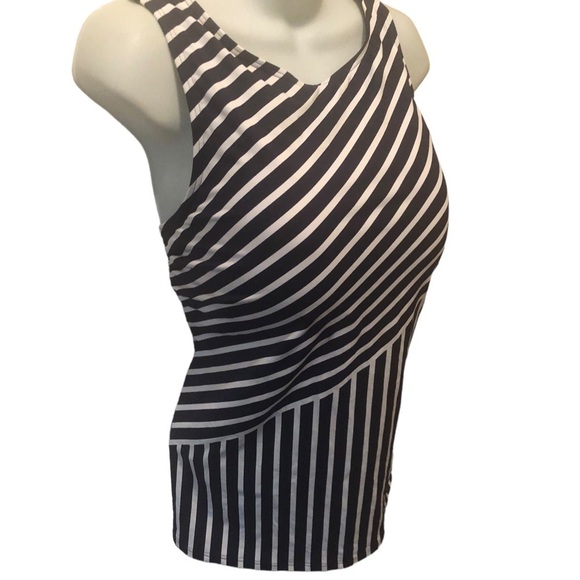 Lands End High Neck UPF 50Tankini Swimsuit Top 16 NWOT Striped Minamalist Beach - Picture 6 of 8